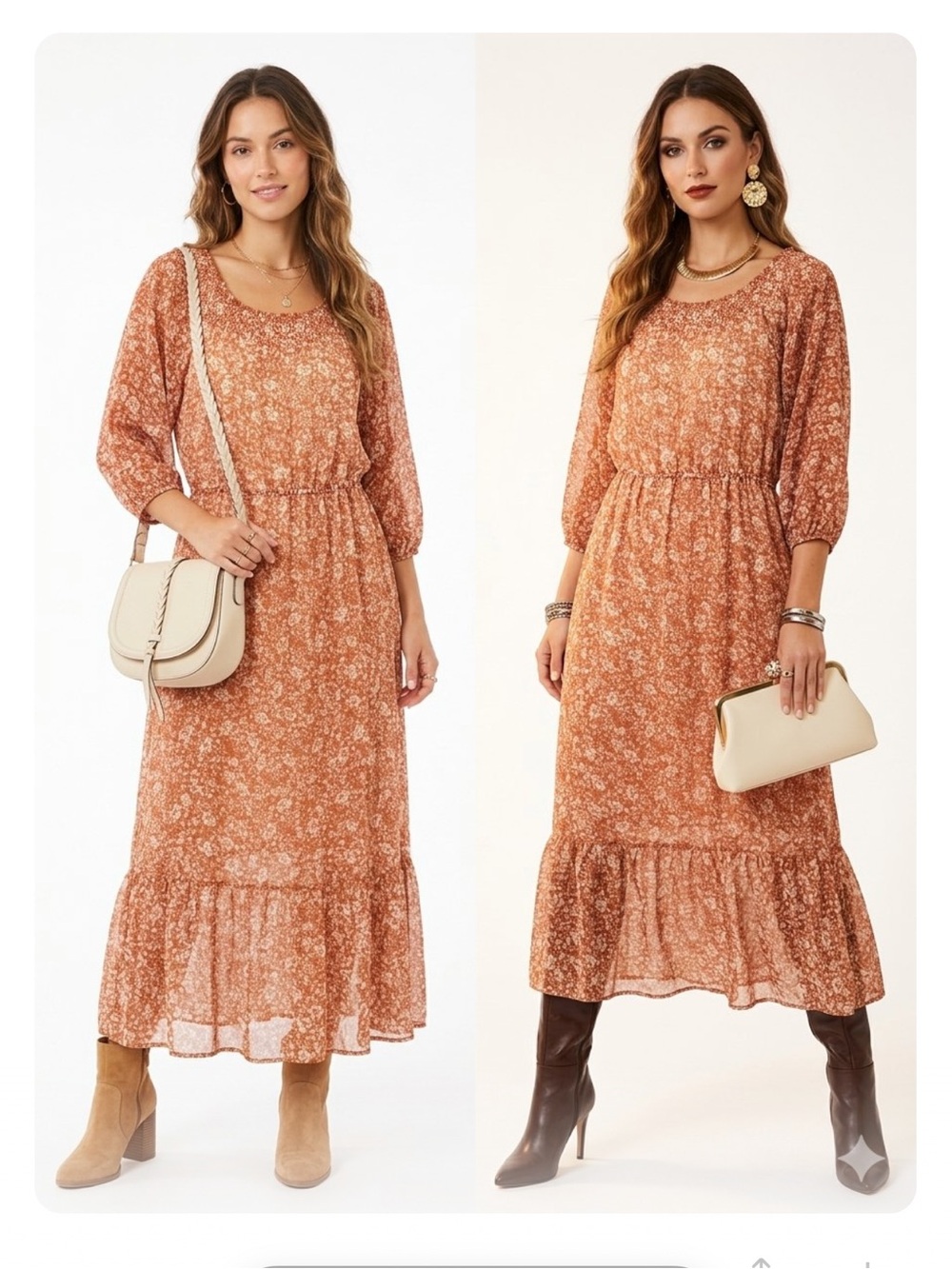 LC Lauren Conrad Orange Floral Square Neck Maxi Dress Boho Inspired
